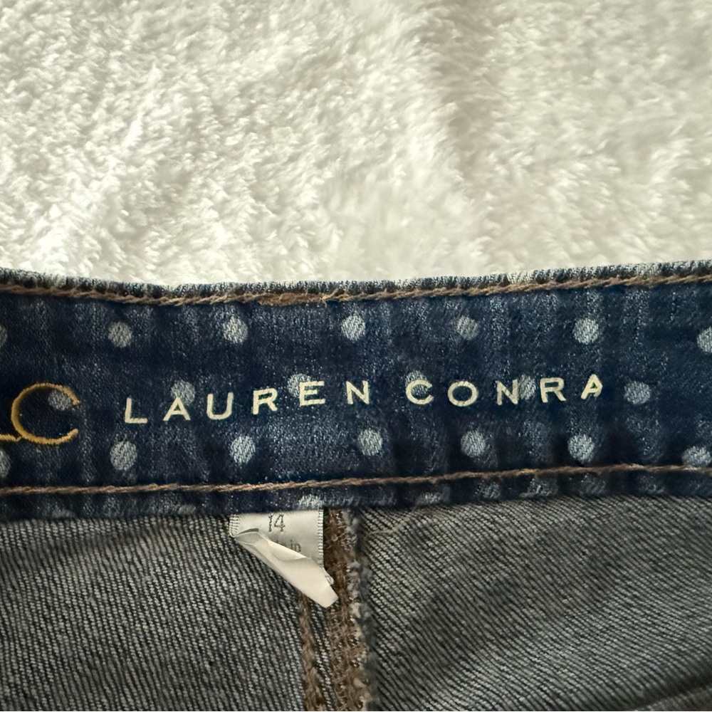 Lauren Conrad White Polka Dots Denim Frayed Stretch Shorts 14 women’s - Picture 4 of 7